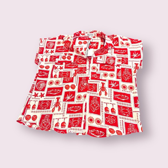 kathy ireland Tops - Kathy Ireland Red and White Nautical Lobster Seafood Patterned Shirt